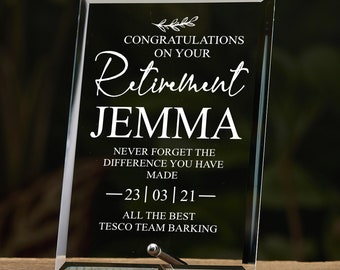 Retirement Personalised Glass Plaque Gift With Sentiment