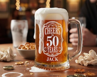 Cheers To 50 Years Birthday Gift Personalised Engraved Glass Beer Tankard