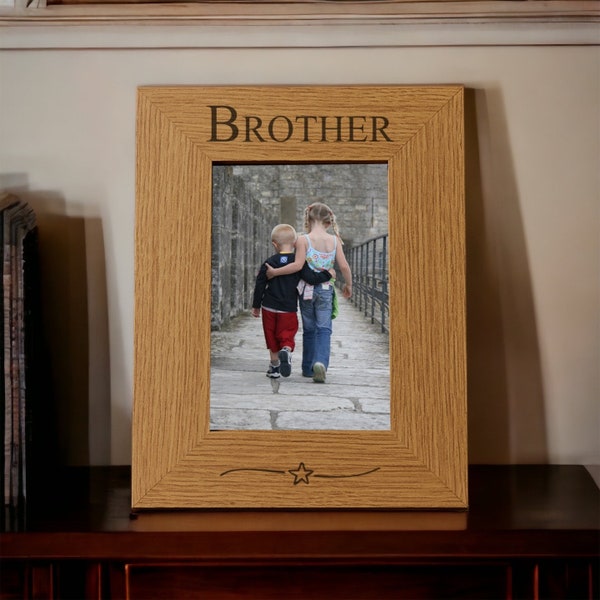 Brother Engraved 6x4 Portrait Picture Photo Frame Brown Oak Finish