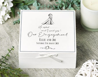 Personalised Engagement Vintage Wooden Box Keepsake Gift For Couple