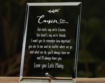 Personalised Cousin Keepsake Gift Glass Plaque With Sentiment