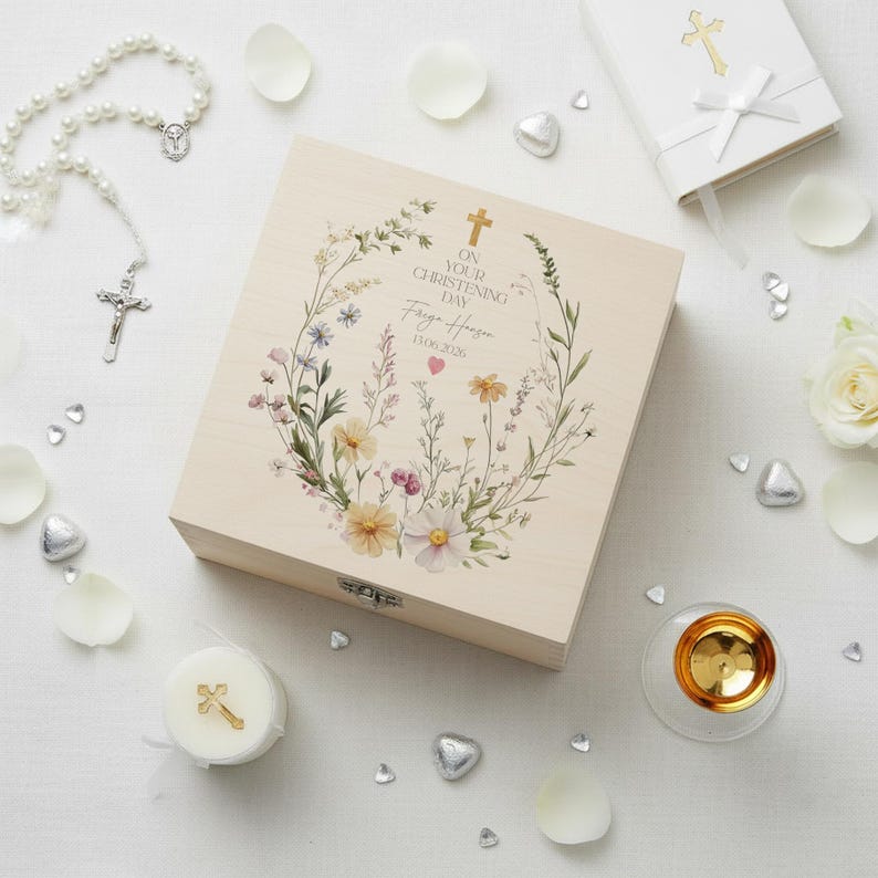 Personalised Wooden Box Keepsake Memory Gift Gentle Floral Design for ...