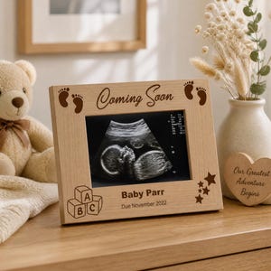 Bespoke Pregnancy Announcement Frame | Oak Finish | Baby Scan Display | Coming Soon, Custom Wording
