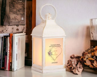 Personalised Engagement Lamp Lantern Night Light Gift Rose Gold Heart