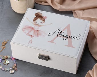 Jewellery Box Gift Personalised Girls Ballerina: Stylish Storage Solution, Blush Leatherette (Large Size, Lockable, Travel Use)