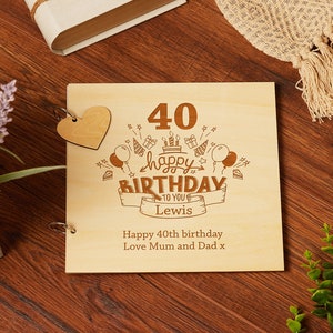 Personalised Wooden 40th Birthday Scrapbook Guest Book or Photo Album