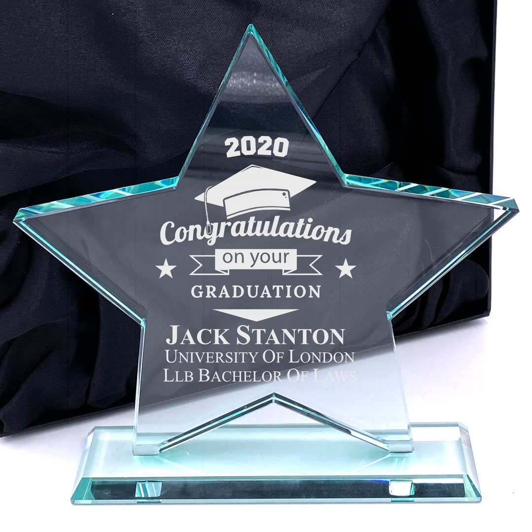 Personalised Graduation Congratulation Engraved Large Jade Glass Star ...