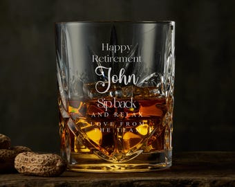 Personalised Gift for Retirement Crystal Cut Whiskey Glass With name and Sentiment
