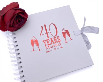 40th Ruby Anniversary White Scrapbook Guest Book Photo album Red Script