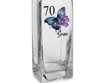 Personalised 70th Birthday Flower Vase Gift Present With Butterfly