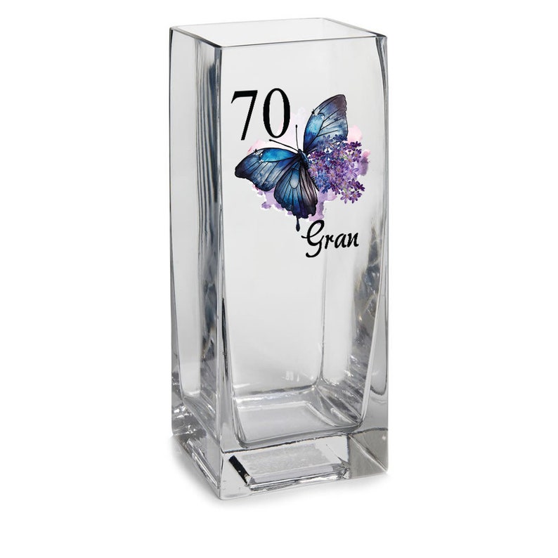 Personalised 70th Birthday Flower Vase Gift Present With Butterfly afbeelding 1