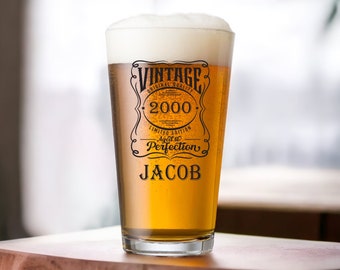 Personalised Vintage Birthday Beer Glass Any Year and Name Gift