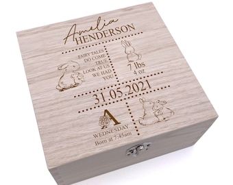 Personalised baby Wooden Memory Box Gift With birth Details