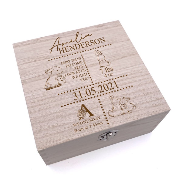 Personalised baby Wooden Memory Box Gift With birth Details