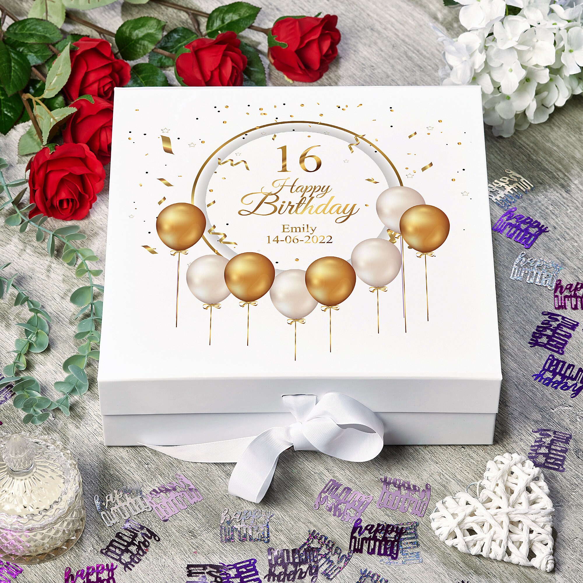Personalised 16th Birthday Keepsake Box Gift With Gold Balloons - Etsy