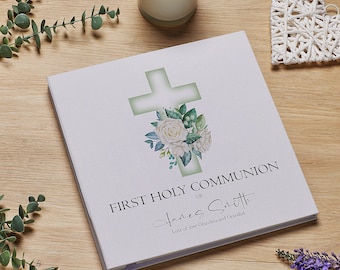 Personalised Communion Large Linen Cover Photo Album With Green Cross