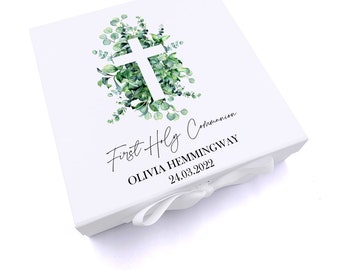 Personalised First Holy Communion Keepsake Box Gift With Cross
