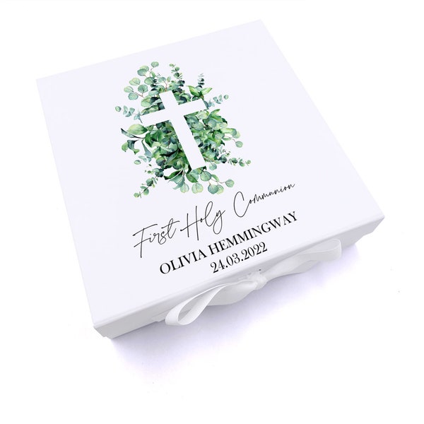 Personalised First Holy Communion Keepsake Box Gift With Cross