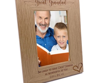 Personalised Great Grandad Love Heart Engraved Portrait Photo Frame Gift