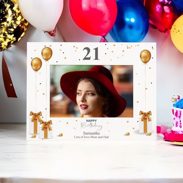 Personalised 21st Birthday Photo Frame With Gold Balloons