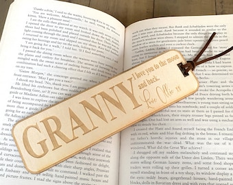 Personalised Granny Gift Wooden Bookmark With Sentiment