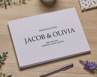 Personalised Modern bold Script Wedding Linen Guest Book Printed