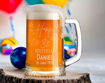 Personalised 30th Birthday Pint Beer Tankard Glass With Stars