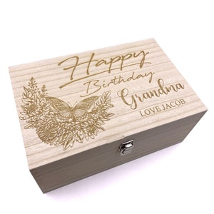 Personalised Birthday Butterfly Theme Large Wooden Keepsake Memories Box