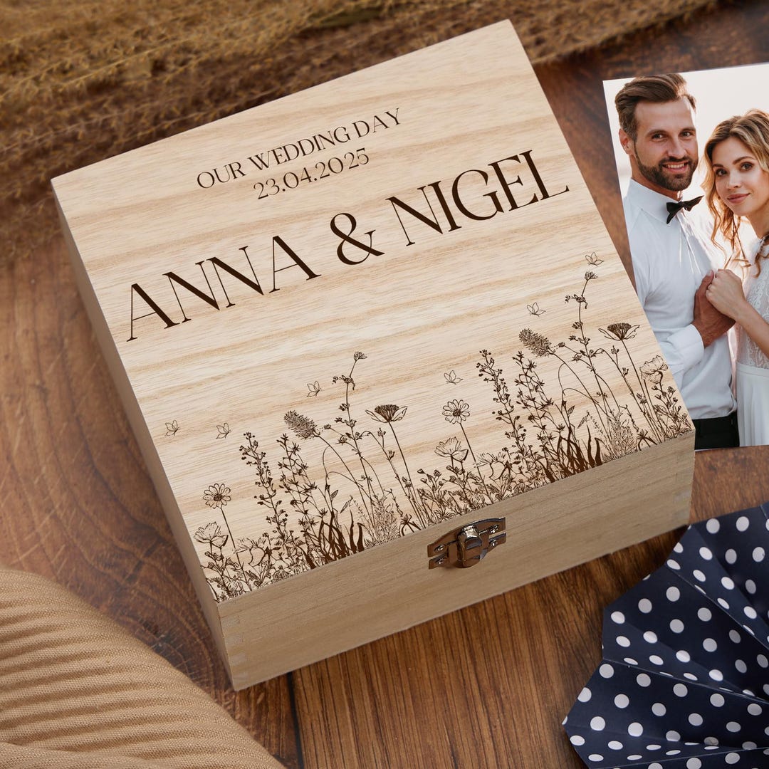 Personalised Wedding Memory Keepsake Box Gift With Wildflower Design ...