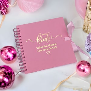 Personalised Pink Team Bride Hen Guest Book Scrapbook or Photo Album