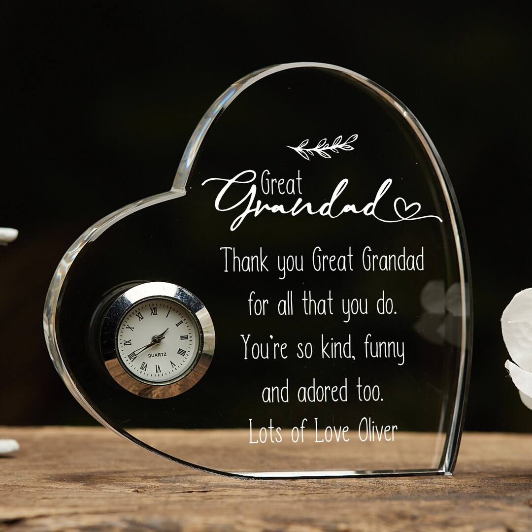 Gradaddy Clock Engraved Personalised Great Grandad Crystal Glass Clock With Sentiment ...