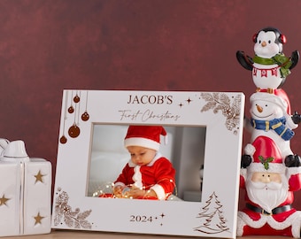 Personalised Baby's First Christmas Photo Frame In Brown or White