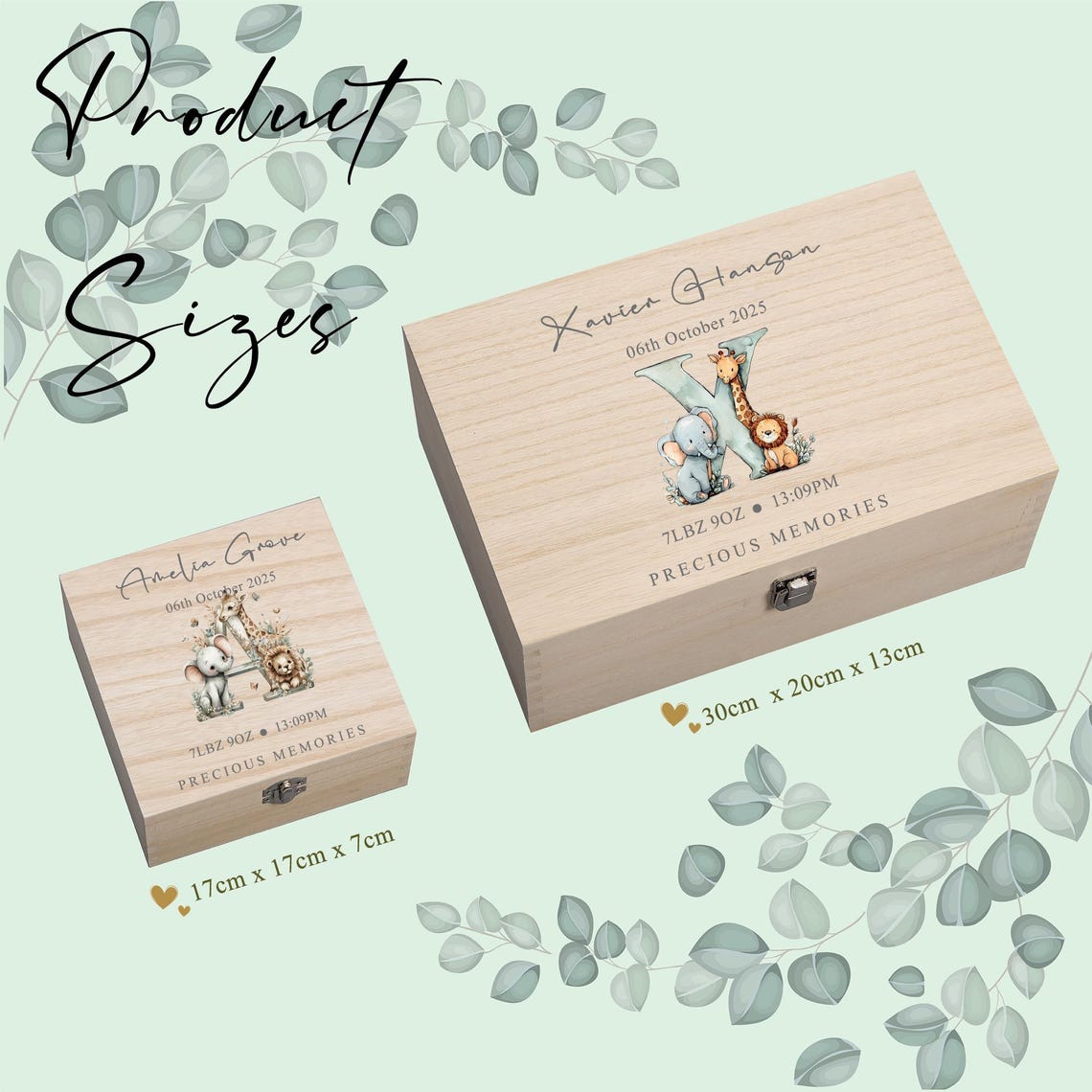 Personalised Wooden Baby Memory Keepsake Box With Animal Alphabet - Etsy UK