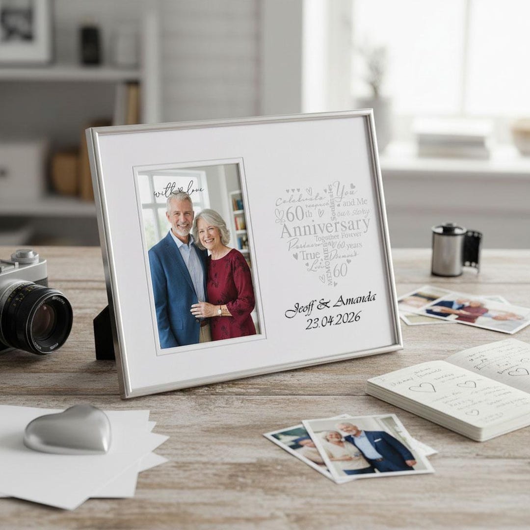 Personalised 60th Diamond Anniversary Silver Heart Photo Frame Gift ...