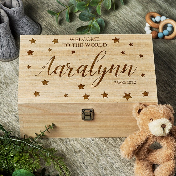 Personalised Large Baby Memories Keepsake Box Welcome to the World