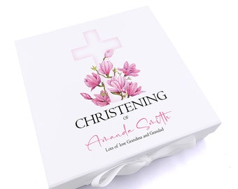 Personalised Christening Pink Cross Keepsake Memory Box Gift