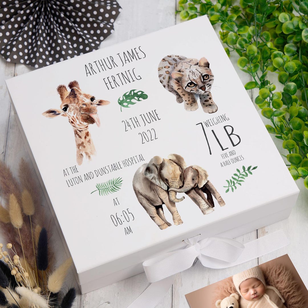 Personalised Safari Animal New Baby Keepsake Box Gift - Etsy UK