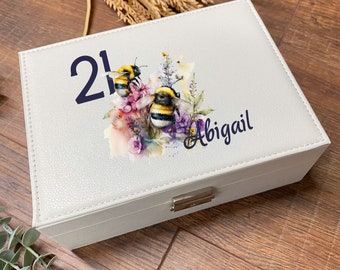 Personalised Any Age Birthday Large Jewellery Box Gift Bumble Bee Design 13th 16th 18th 21st 30th 40th 50th 60th