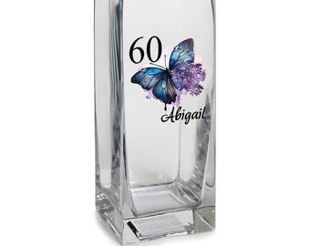 Personalised 60th Birthday Flower Vase Gift Present With Butterfly