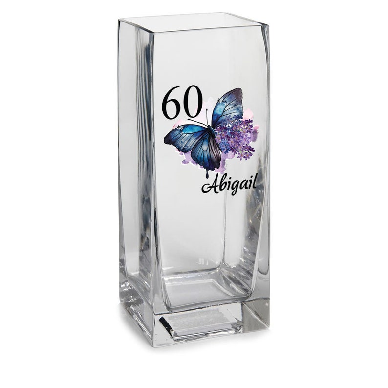 Personalised 60th Birthday Flower Vase Gift Present With Butterfly image 1