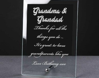 Personalised Engraved Glass Plaque Grandma and Grandad Gift