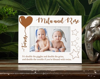 White Engraved Personalised Twins Photo Frame Gift