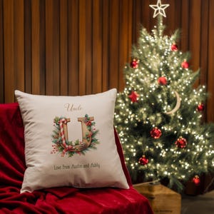 Personalised Christmas Cushion Gift With Wood Letter Design