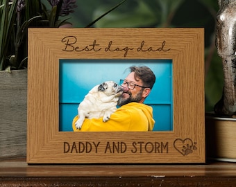 Personalised Best Dog Dad Photo Frame Gift Oak Wood Finish