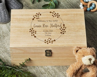 Personalised Baby Memories Large Wooden Keepsake Box Welcome To The World