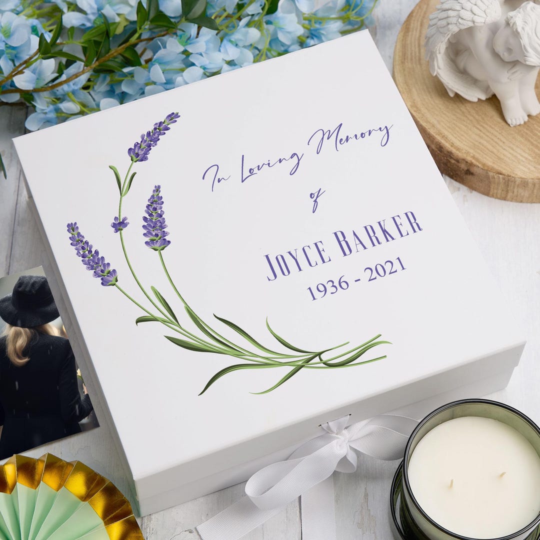 Personalised in Loving Memory Remembrance Keepsake Box Lavender Design ...