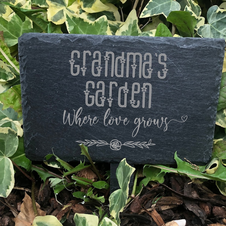 Personalised Slate Marker Garden or Pot Plaque Any title where love grows image 1