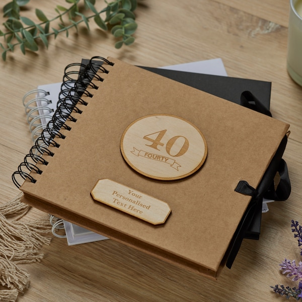 Personalised 40th Birthday Scrapbook album Wooden Engraving Various Colours
