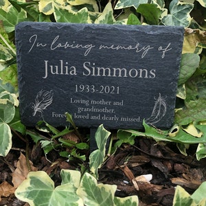 Personalised In Loving Memory Feathers Design Slate Marker Garden