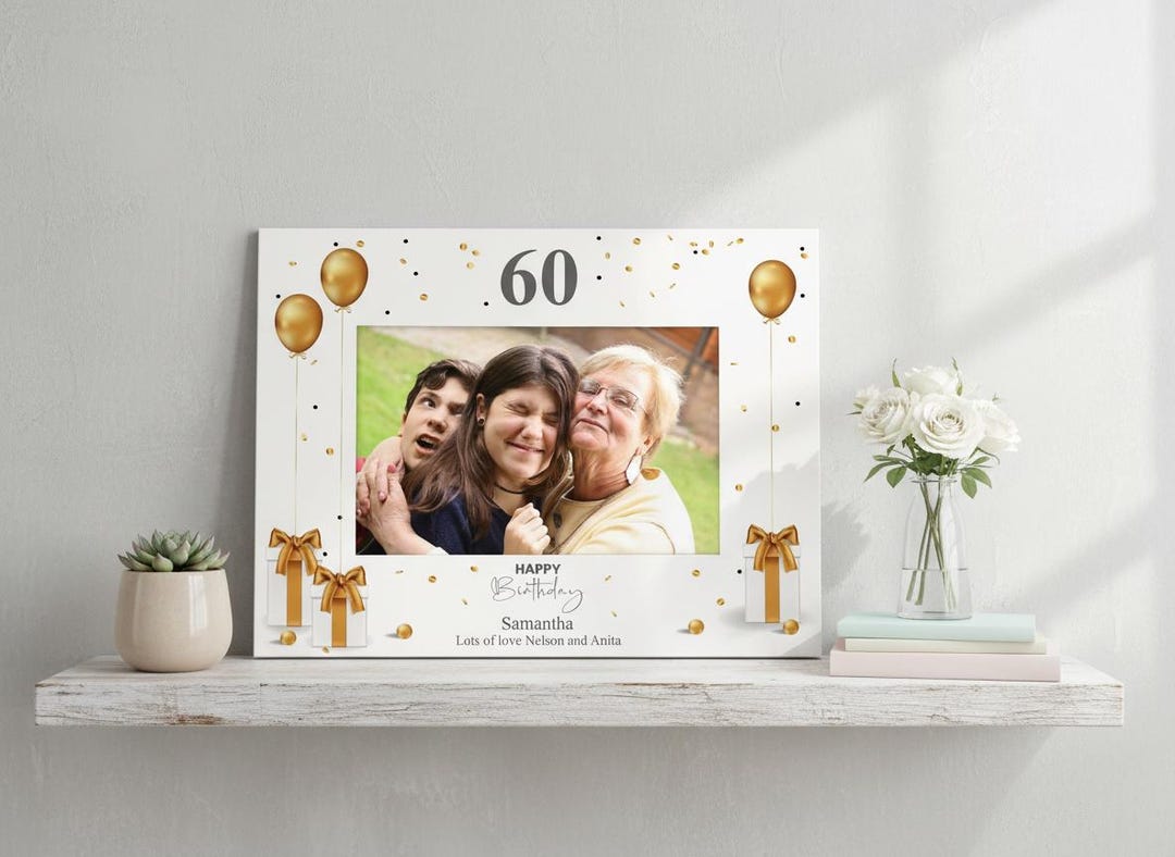 Personalised 60th Birthday Photo Frame With Gold Balloons - Etsy